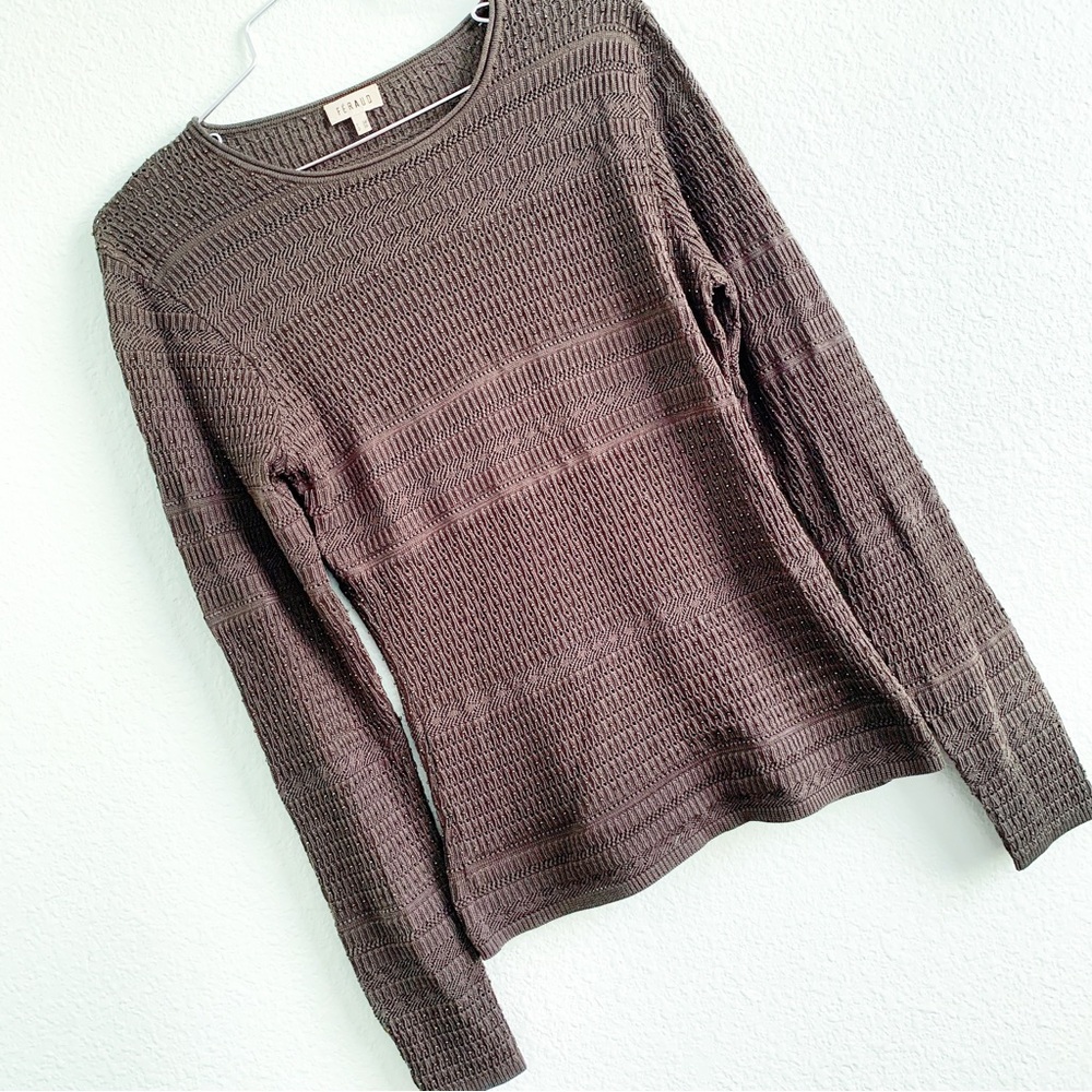LOUIS FERAUD beaded knit blouse top long sleeve Fr 38 silk light sweater Small